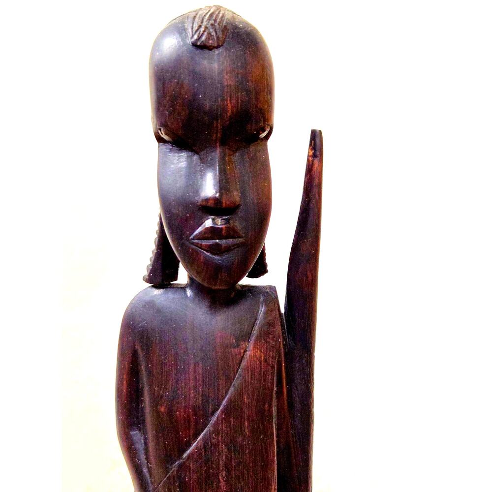 African VTG  Male Maasai Warrior. Ethnic Art; Hand Carved Ebony  13" Tall.